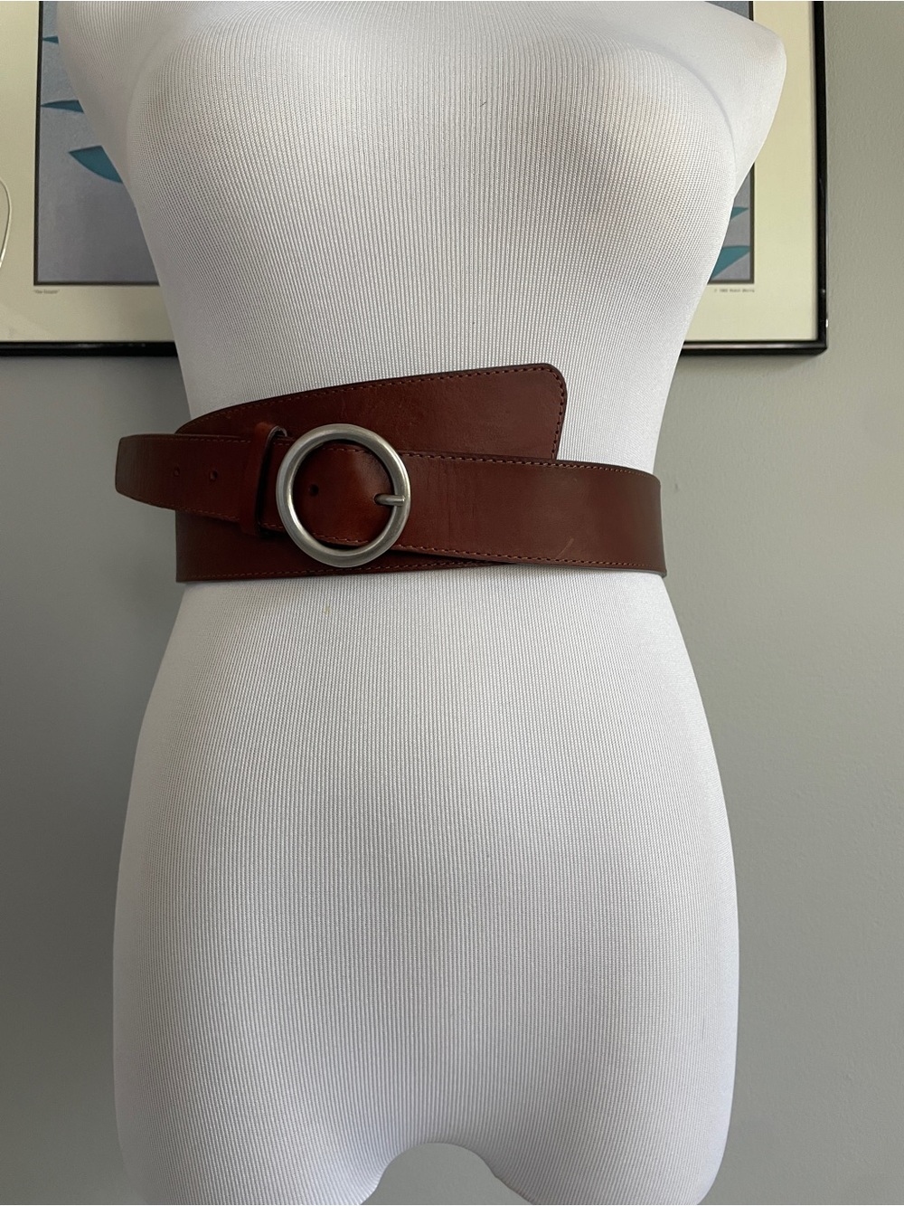 Hive & Honey Wide Brown Leather Waist Belt with Round Silver Buckle